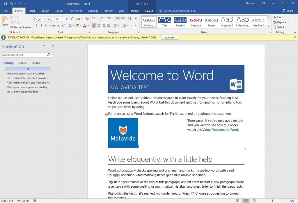 Welcome to Word example