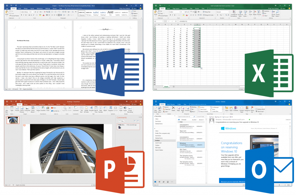 Microsoft office all products example in different windows