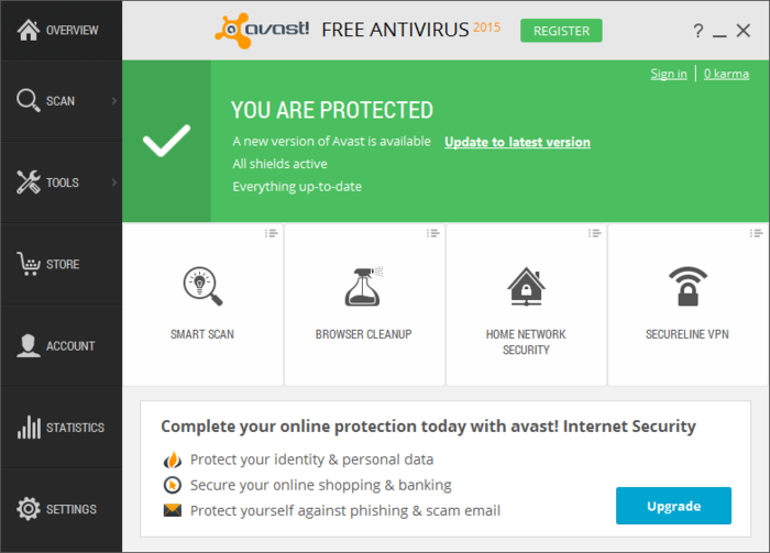 Screenshots of Avast Free Antivirus