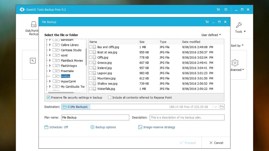 Technical characteristics of EaseUS Todo Backup